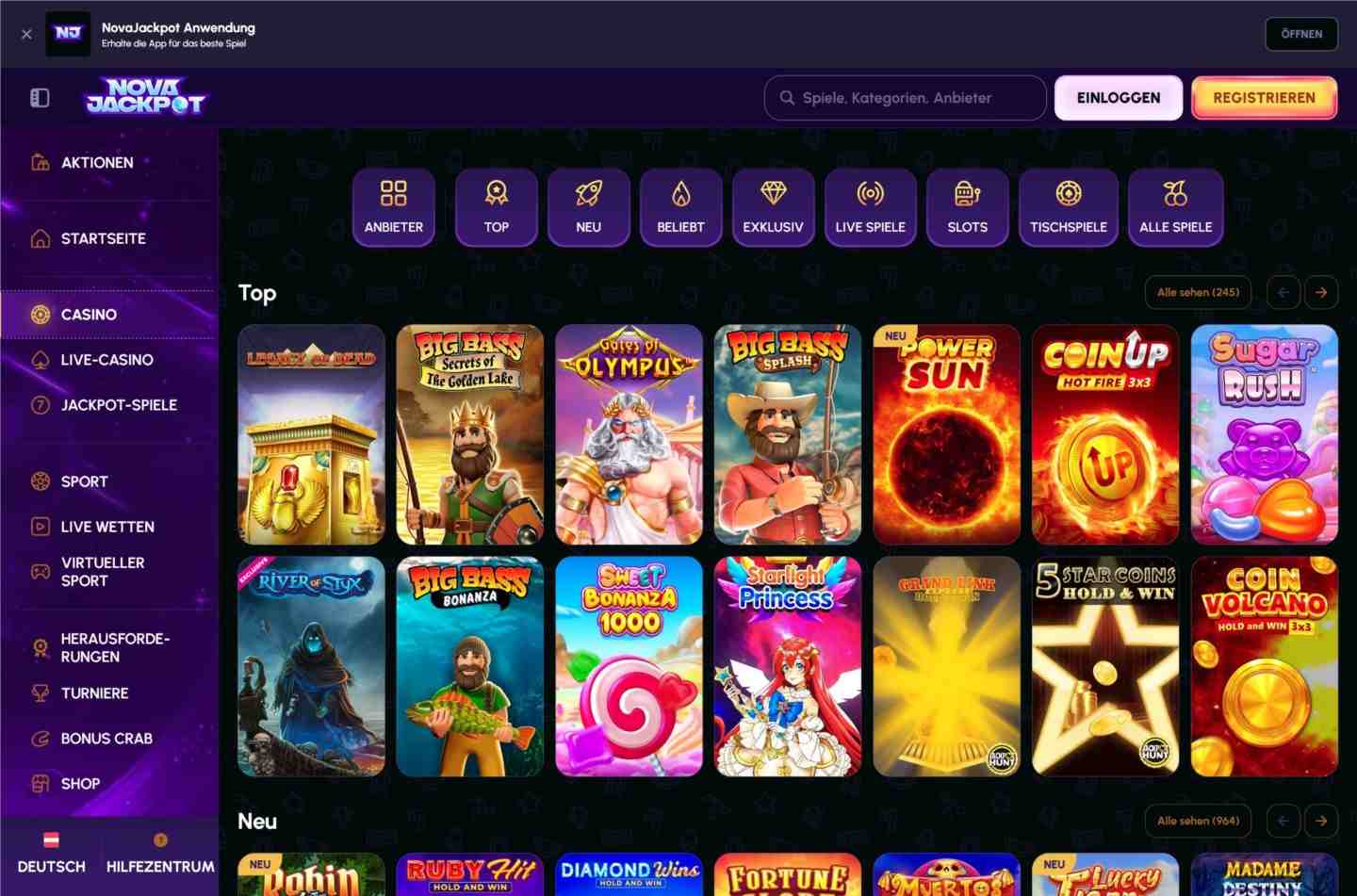 Das Spielangebot im NovaJackpot Online Casino ist äußerst vielfältig.