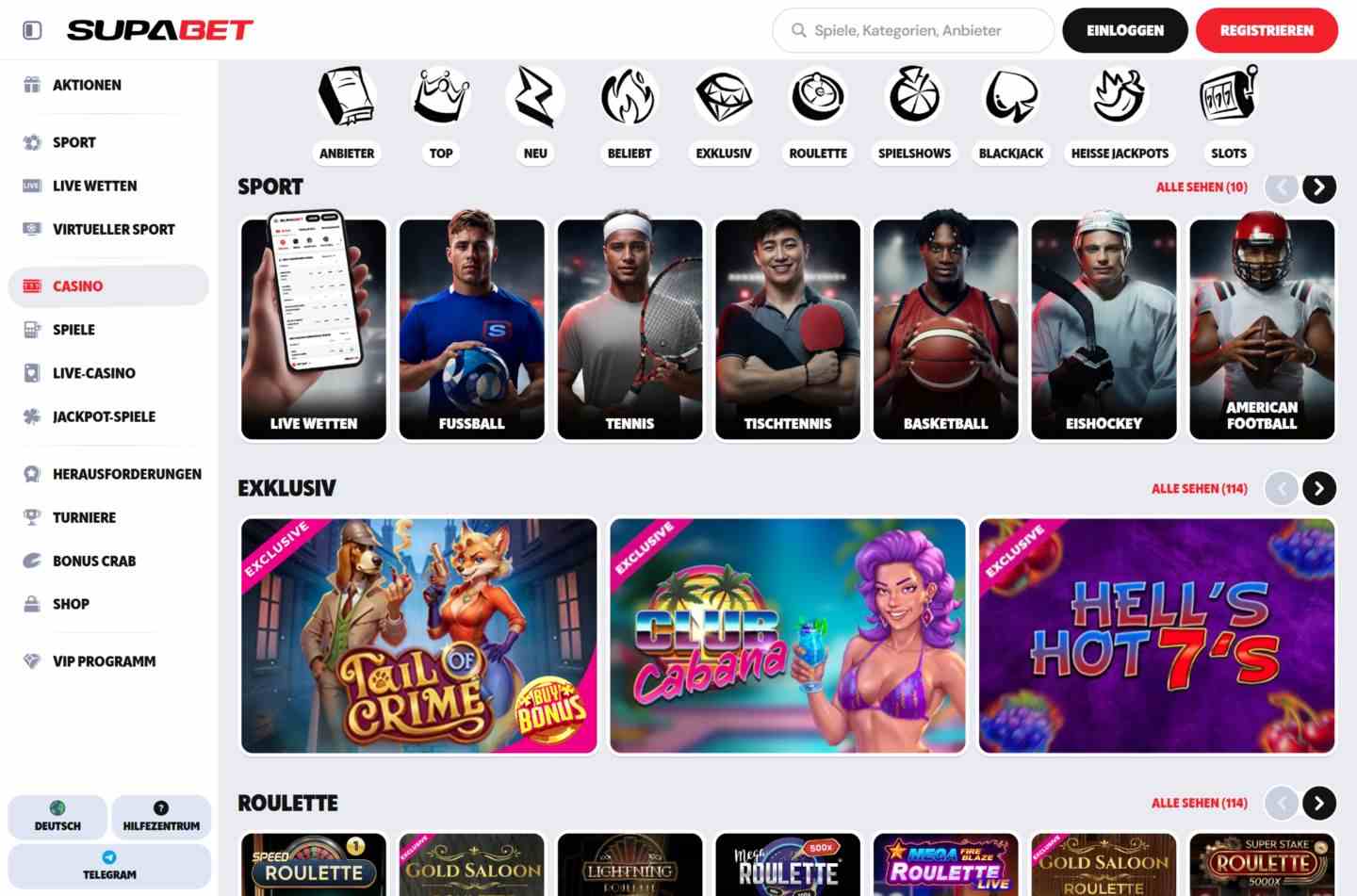 Spieleauswahl: Slots und Tischspiele im Supabet Casino