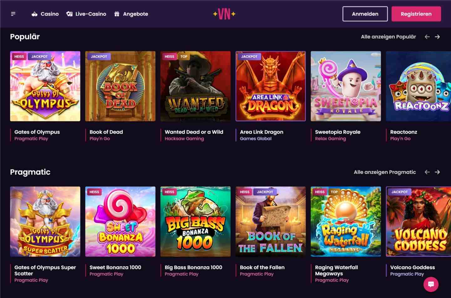 Der gut strukturierte Spielautomatenkatalog ist bereits angenehm, aber die Macher von VegasNow haben sich auch besondere Mühe gegeben, den gewohnten Kategorien frischen Wind zu verleihen. Anstelle von altbekannten Begriffen wie 'neu' oder 'beliebt' finden sich originelle Bezeichnungen wie 'A-Lister' oder 'Trendsetter'.